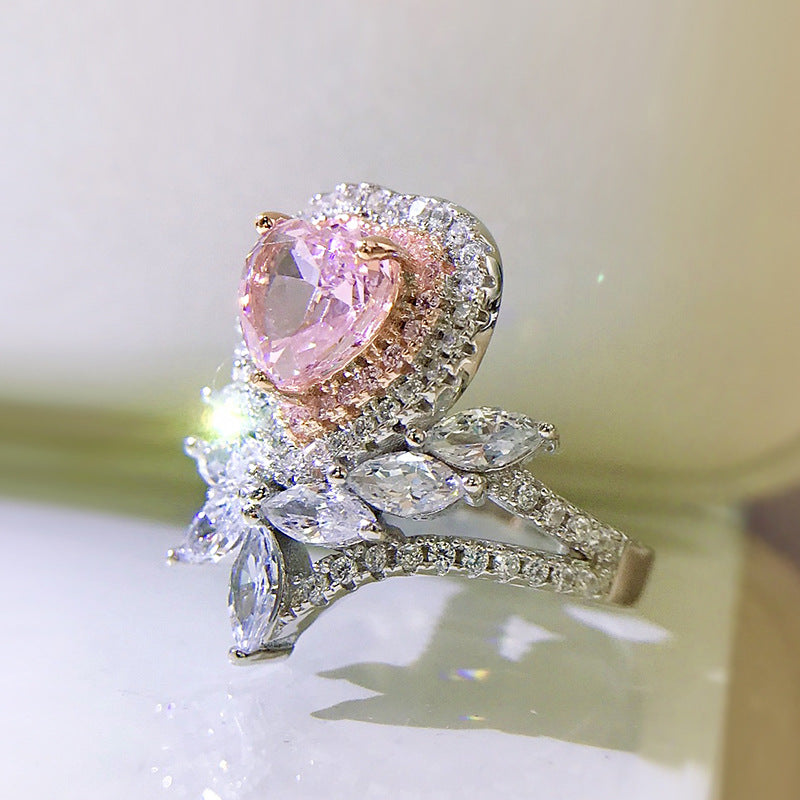 women's pink heart silver ring, view 4 - MRSLM