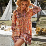 bohemian printed lace-up dress, view 5 - MRSLM