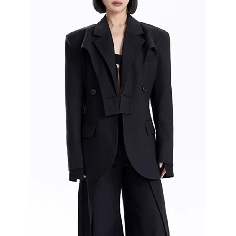 cross neck double breasted blazer, view 5 - MRSLM