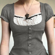 square collar short sleeve knit tee, view 2 - MRSLM