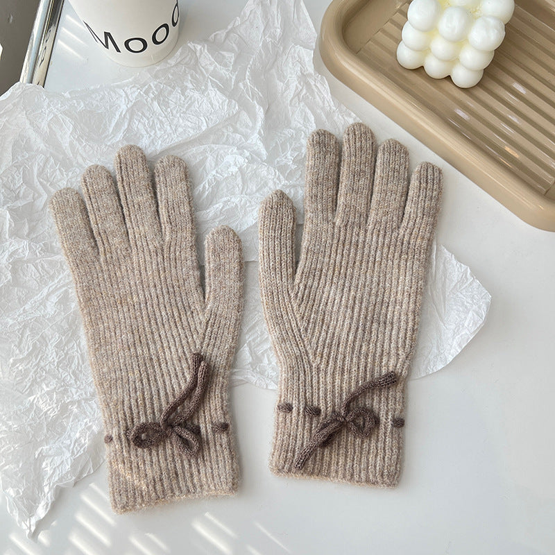 Solid-color bow warm finger gloves, view 10 - MRSLM