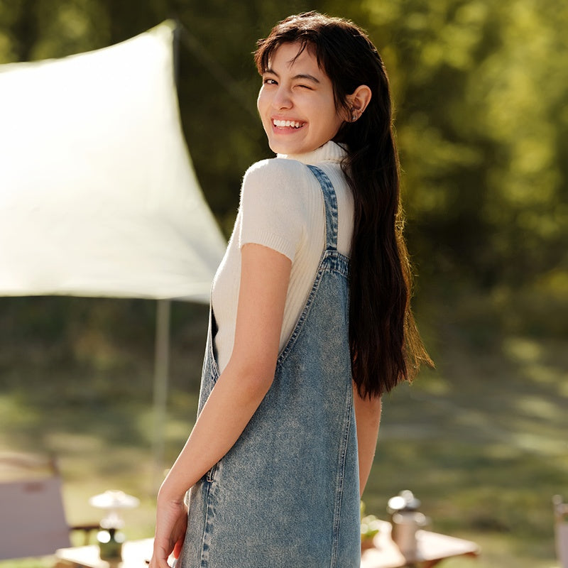 denim suspender skirt, view 6 - MRSLM