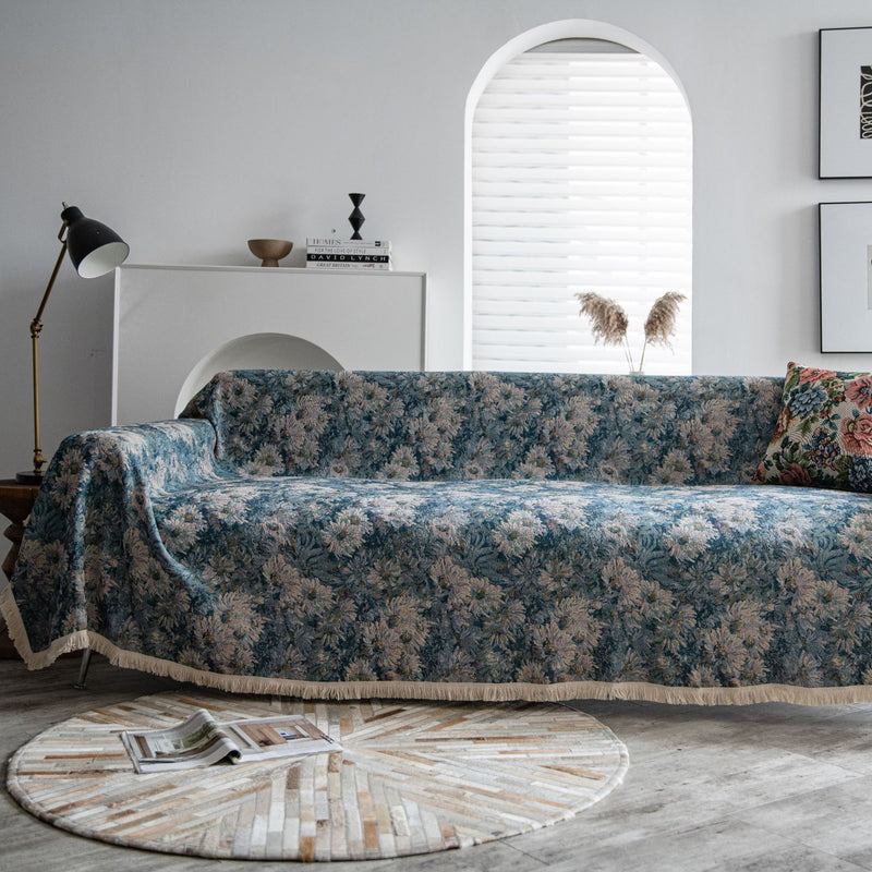 blue flower jacquard sofa slipcover, view 2 - MRSLM