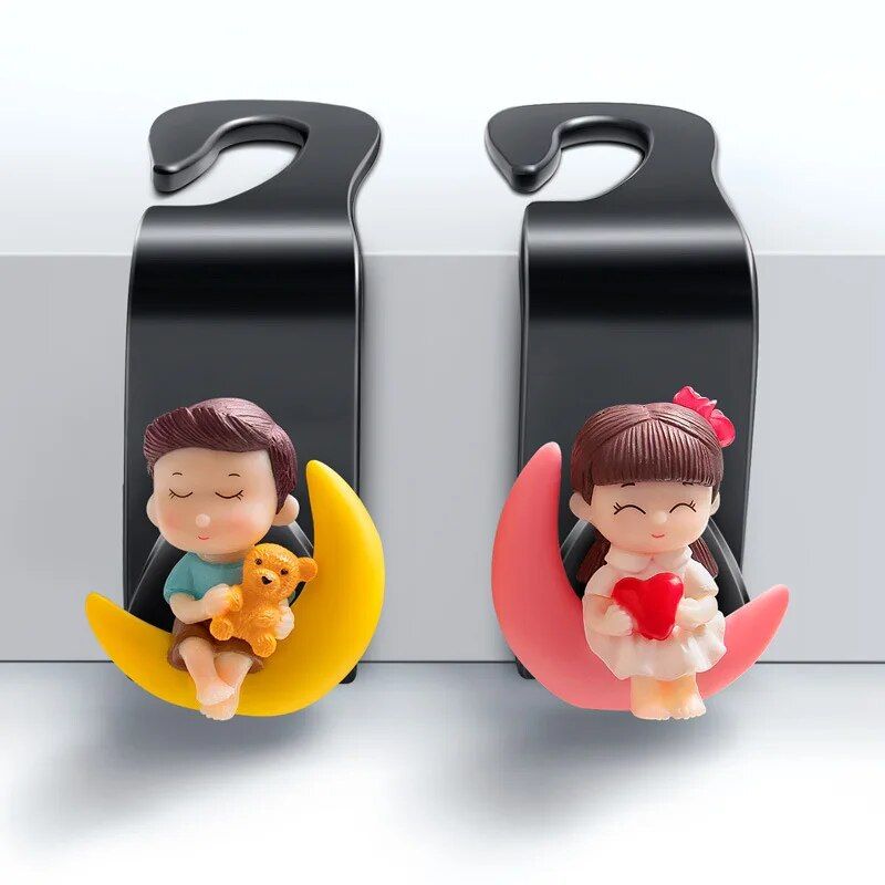 Cute Cartoon Car Seat Back Hooks - 2Pcs, Universal Rear Seat Hanger for Storage