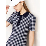 checkerboard slim polo collar dress, view 2 - MRSLM