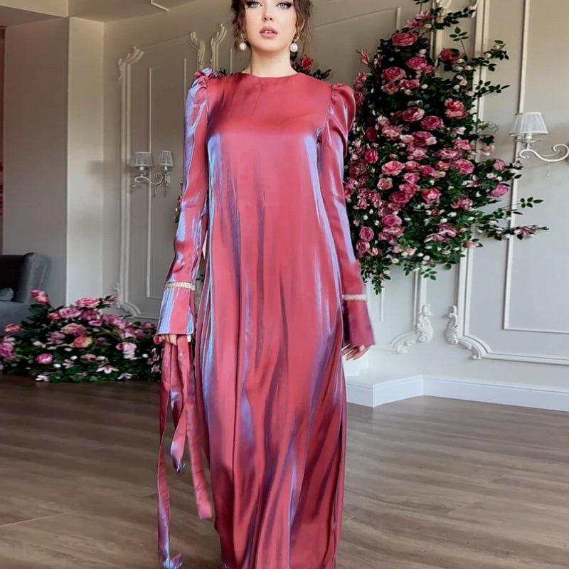 glitter satin swing dress, view 2 - MRSLM