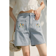 light blue embroidered denim shorts, view 2 - MRSLM