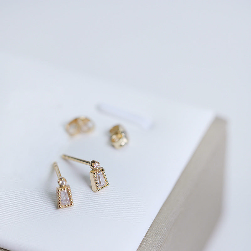 t square white zirconium earrings, view 3 - MRSLM