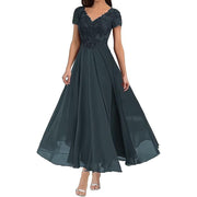 Women's long evening dress with short sleeves, view 4 - MRSLM