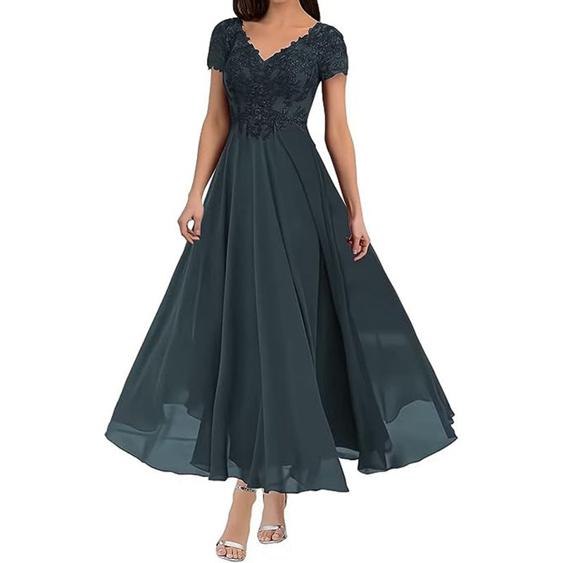 Women's long evening dress with short sleeves, view 4 - MRSLM