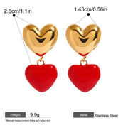 18K gold plated red heart pendant earrings, view 2 - MRSLM