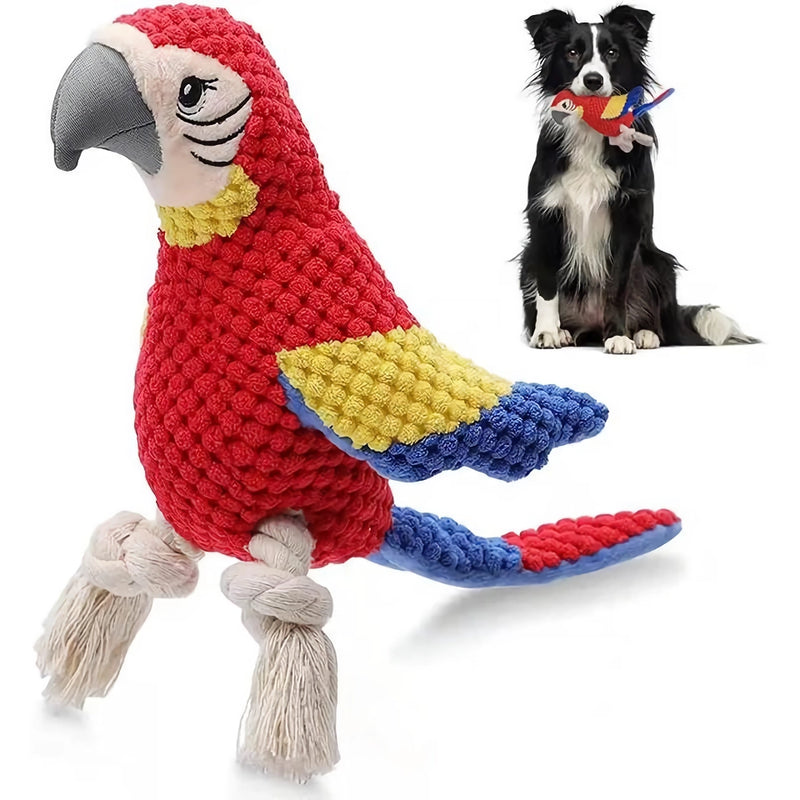 plush parrot squeaky dog toy, view 3 - MRSLM