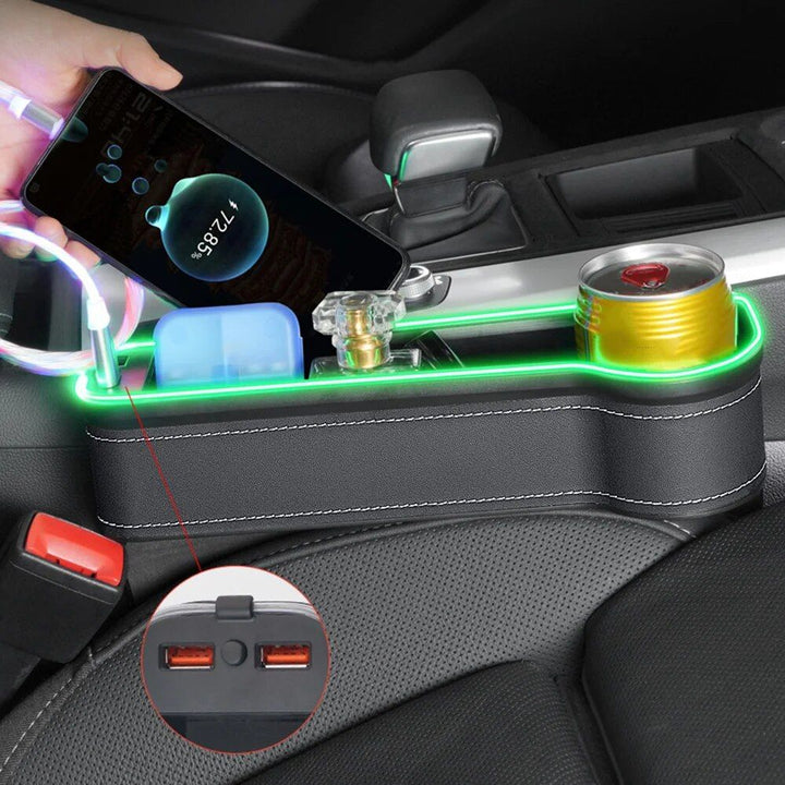 LED Illuminated Car Seat Gap Organizer with Dual USB Charger