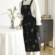 Floral embroidered cotton kitchen apron - MRSLM