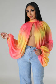 women's sheer chiffon printed long sleeve top, view 8 - MRSLM