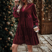 women's long-sleeve velvet cake dress, view 3 - MRSLM