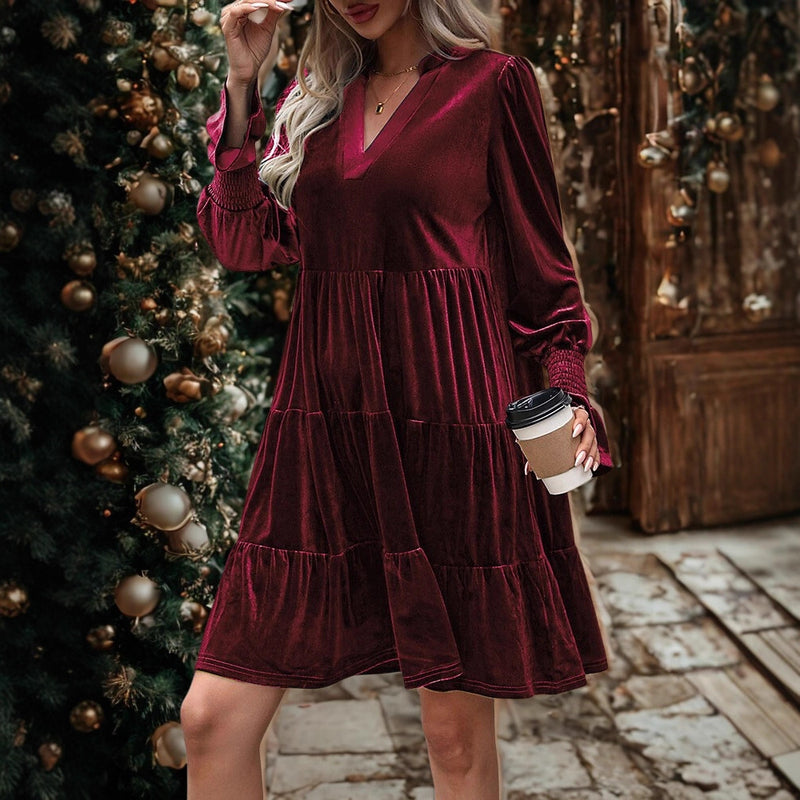 women's long-sleeve velvet cake dress, view 3 - MRSLM