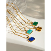 gold plated natural stone pendant necklace, view 6 - MRSLM