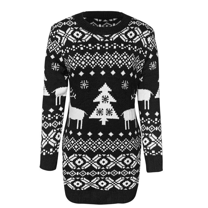 Women's Christmas elk and snowflake jacquard sweater, view 3 - MRSLM