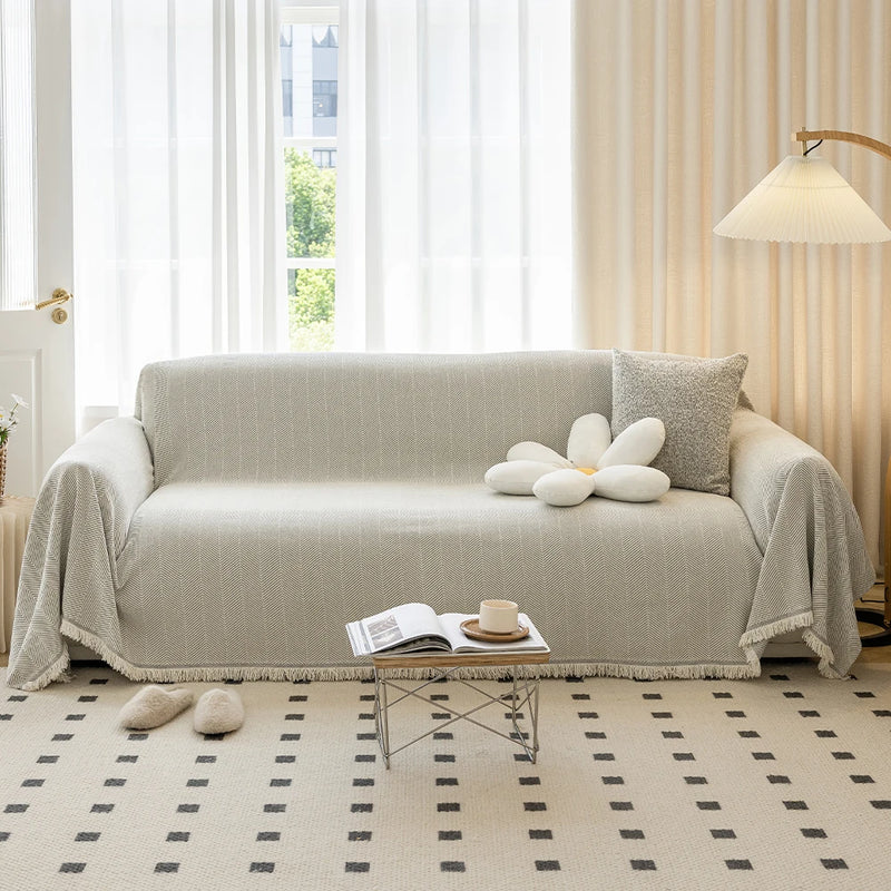 cream chenille sofa towel, view 2 - MRSLM