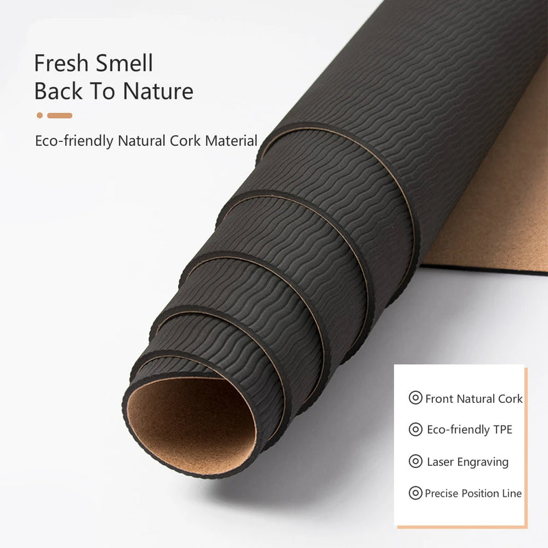 6mm natural cork tpe yoga mat, view 6 - MRSLM