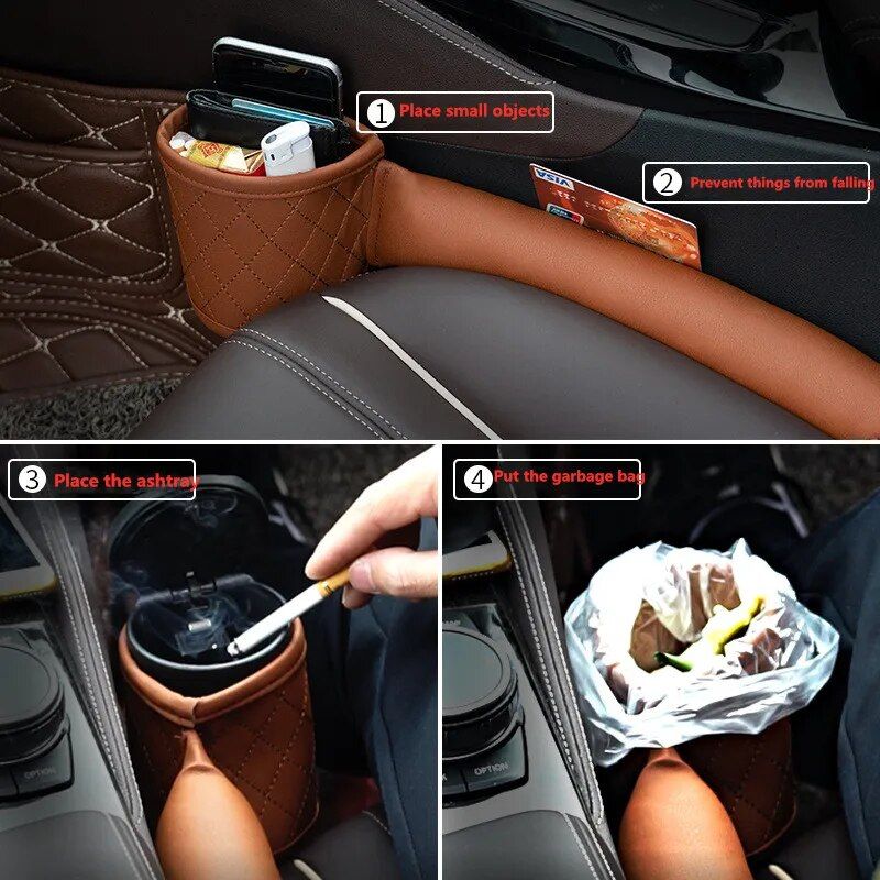 Luxe PU Leather Car Seat Gap Organizer with Drink Holder