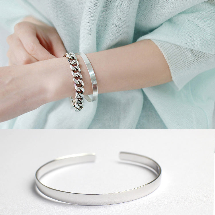 s925 sterling silver glossy bangle, view 4 - MRSLM
