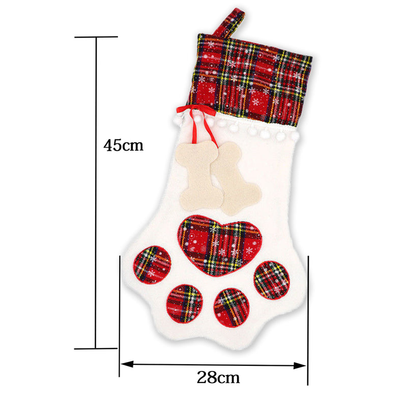 Buffalo plaid pet Christmas stocking with paw print, view 3 - MRSLM