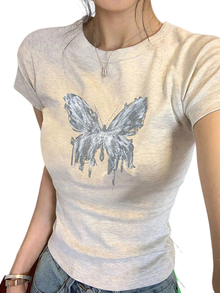 women's butterfly print cotton top, view 6 - MRSLM