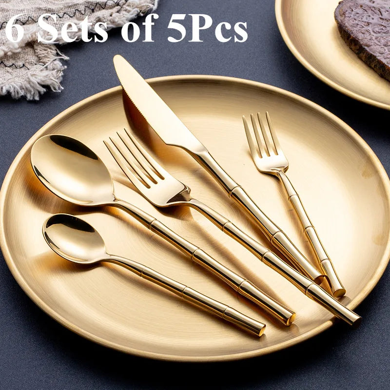 bamboo design cutlery set, view 2 - MRSLM