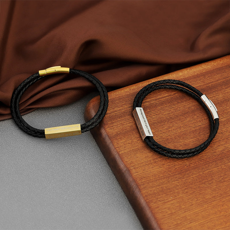 black leather rope letter bracelet - MRSLM