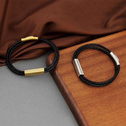 black leather rope letter bracelet - MRSLM