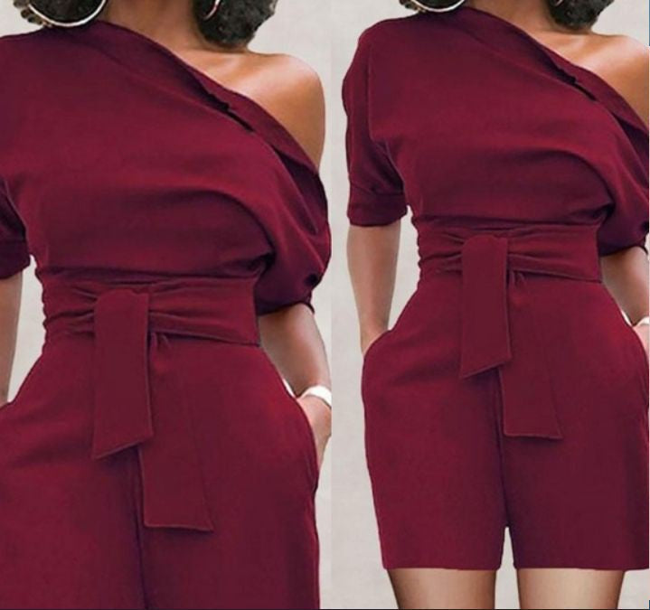 women's shoulder button one-piece shorts romper, view 7 - MRSLM