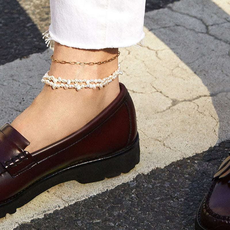 Gold paper clip chain anklet, view 8 - MRSLM