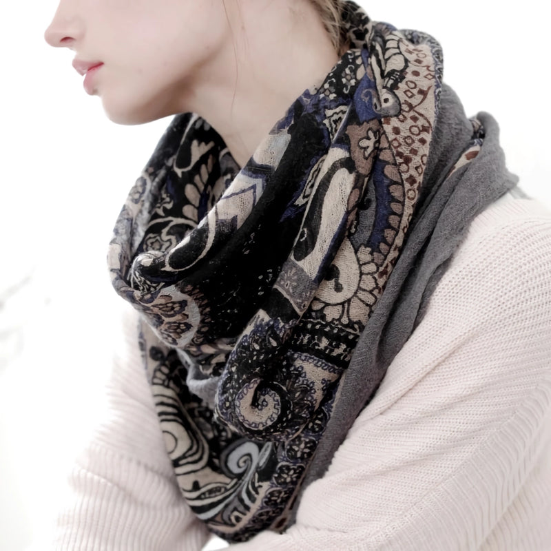 women's wool square scarf animal print, view 7 - MRSLM