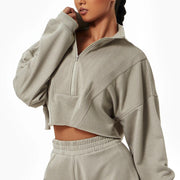women's cotton patchwork zip-up hoodie, view 2 - MRSLM