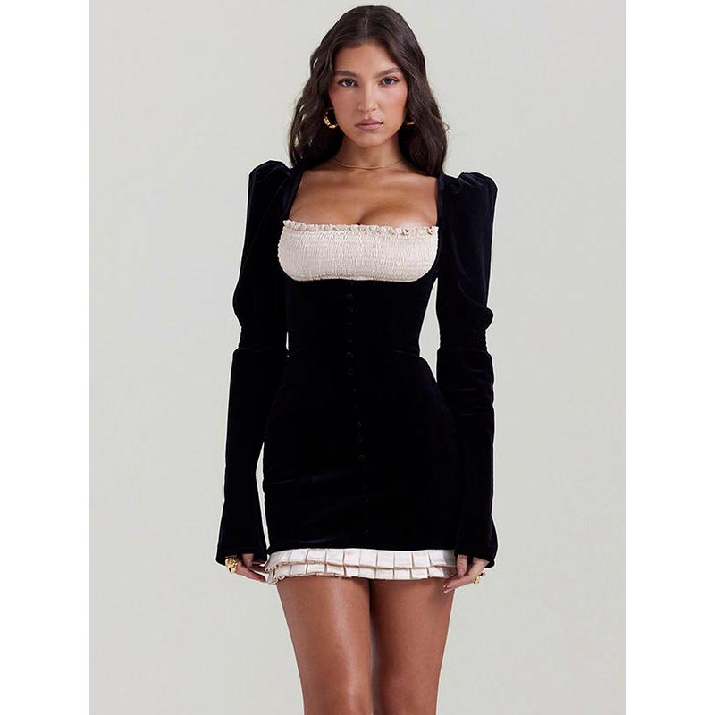 long sleeve backless mini dress, view 2 - MRSLM