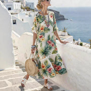 digital-print pleated maxi dress, view 4 - MRSLM