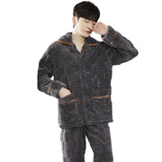 Men's fleece-lined flannel pajama set, view 8 - MRSLM