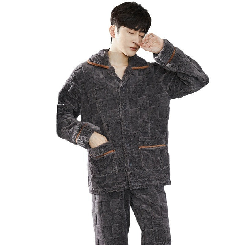 Men's fleece-lined flannel pajama set, view 8 - MRSLM
