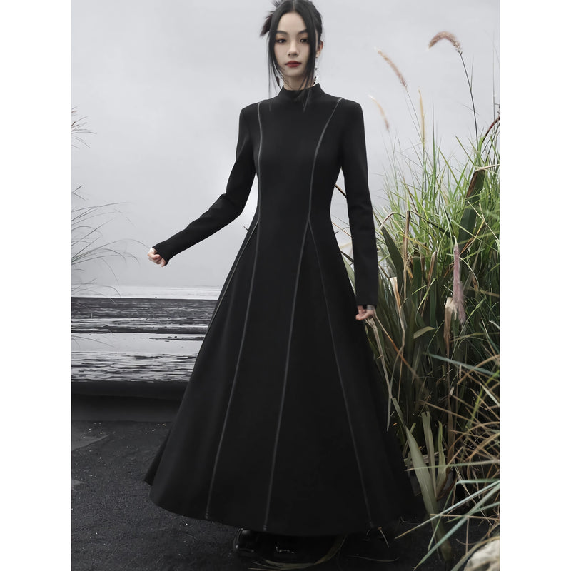 french knit stand-collar dress, view 3 - MRSLM