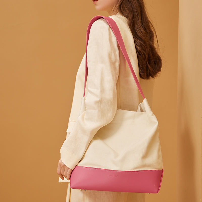 casual canvas patchwork tote for women, view 3 - MRSLM