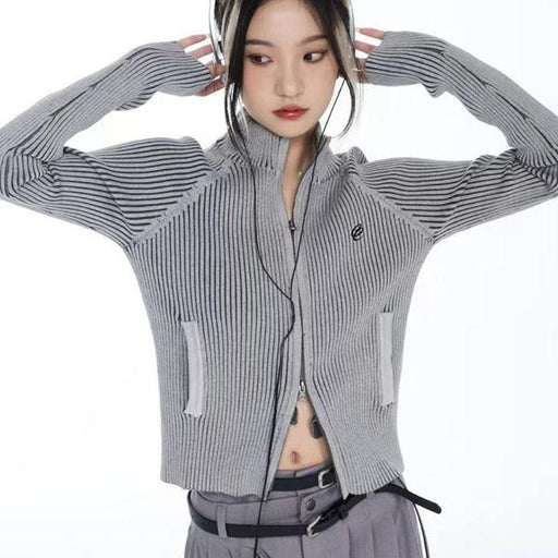embroidered y2k zipper cardigan, view 2 - MRSLM