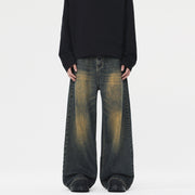 men's straight stone washed jeans, view 6 - MRSLM