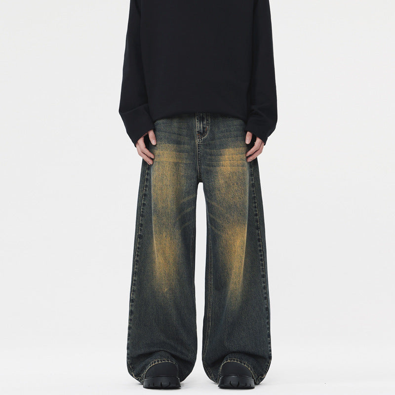 men's straight stone washed jeans, view 6 - MRSLM