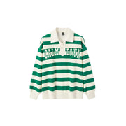 oversized waffle striped polo collar sweatshirt, view 2 - MRSLM
