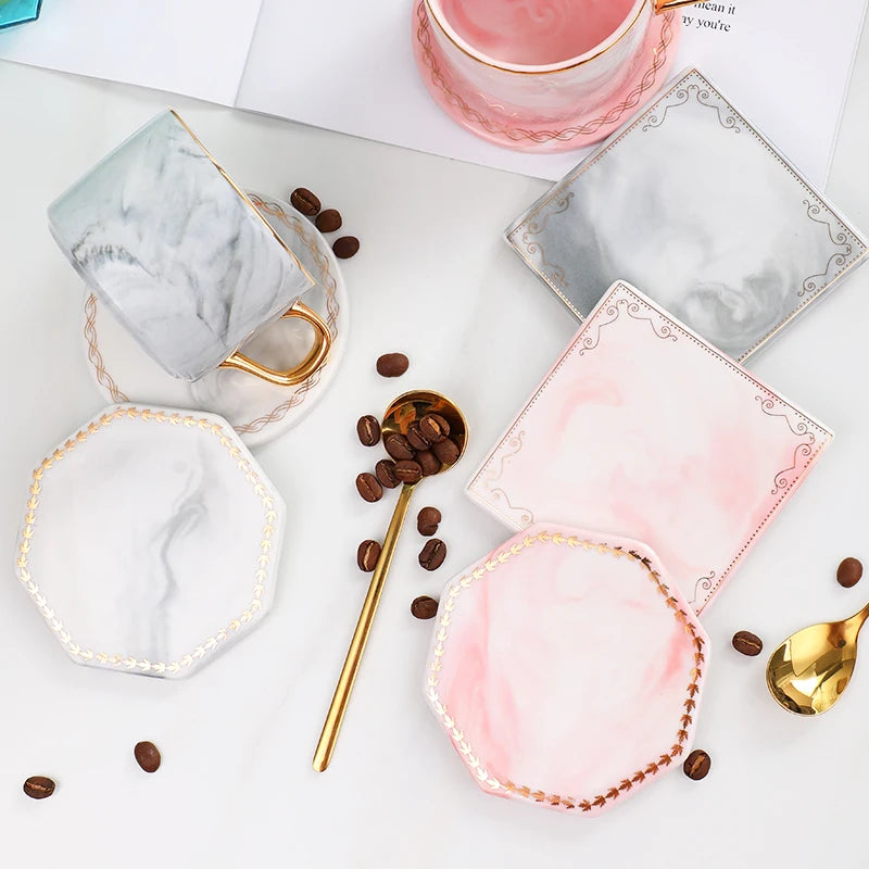 golden edge marble ceramic coasters, view 8 - MRSLM