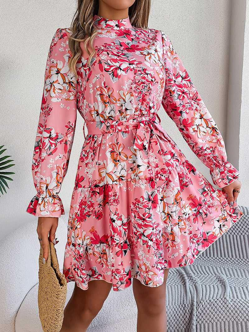 Stand collar ruffle a-line dress, view 6 - MRSLM