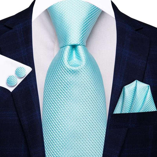 peacock blue plaid silk necktie set for men - MRSLM