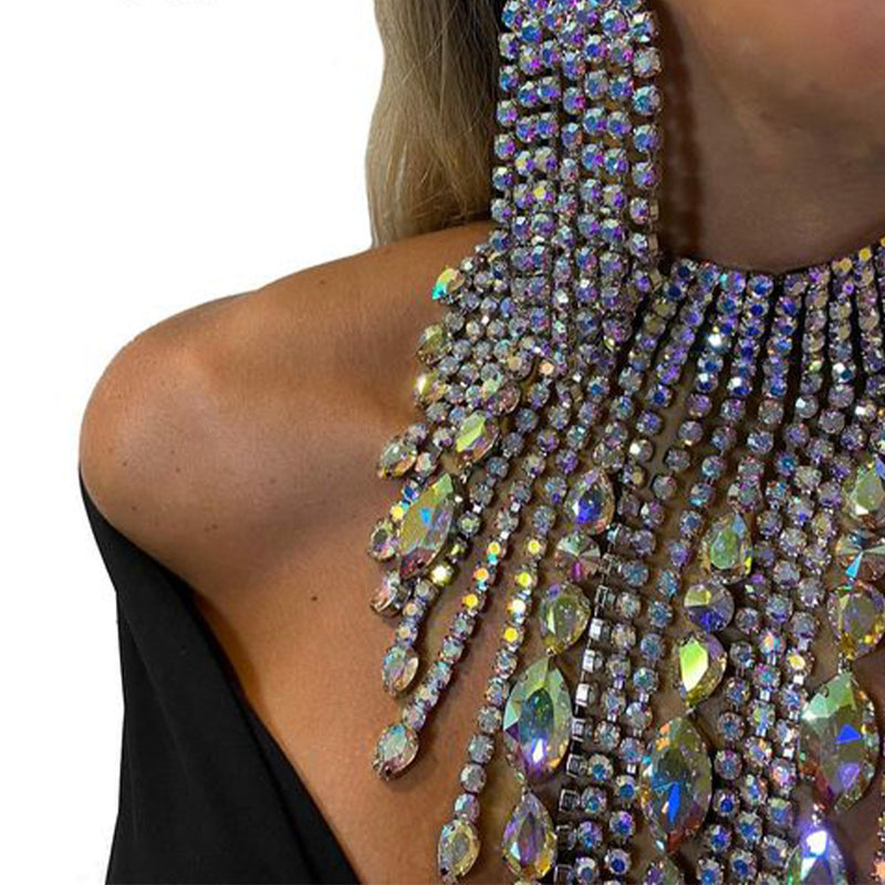 rhinestone necklace and earrings set, view 8 - MRSLM